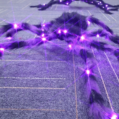 Halloween Riesige Leuchtende Spinne Plüsch Requisite Mit Lila LED-Lichtern Gestreifte Verstellbare Beine Für Party Deko