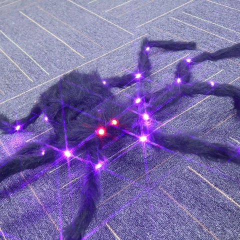 Halloween Riesige Leuchtende Spinne Plüsch Requisite Mit Lila LED-Lichtern Gestreifte Verstellbare Beine Für Party Deko