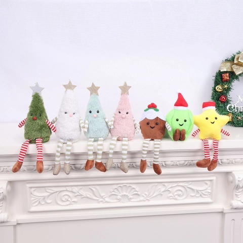 Lindos Muñecos de Peluche de Navidad con Piernas Largas Adornos de Escritorio para Fiesta en Casa Árbol Estrella Personaje Decoraciones Festivas