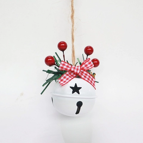 Campana di Natale in Arte del Ferro Con Fiocco a Quadri Bacche Aghi di Pino Corda di Canapa Decorazione Appesa Vintage