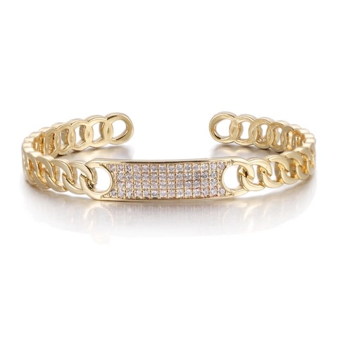Fashion Gold Plated Copper Bangle Bracelet With Rainbow Zircon Colorful Geometric Adjustable Open Cuff Jewelry For Women Gift