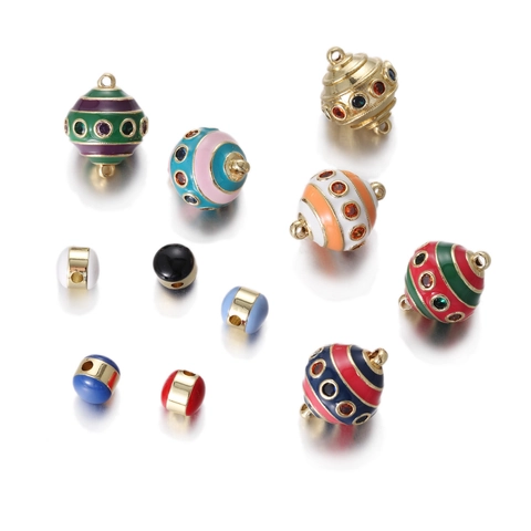 Copper Enamel Egg Shaped Pendant Charms For DIY Necklace Earrings Making Colorful Zirconia Inlaid Jewelry Findings