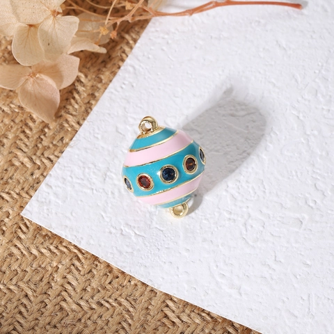 Copper Enamel Egg Shaped Pendant Charms For DIY Necklace Earrings Making Colorful Zirconia Inlaid Jewelry Findings