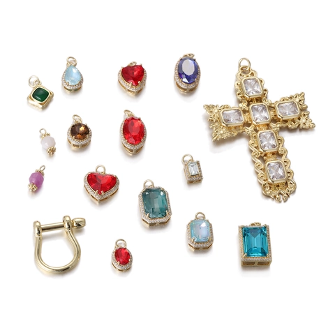 Luxus Gold Überzogene Kupfer Zirkonia Anhänger Herz Kreuz Form DIY Schmuck Machen Zubehör Für Damen Handwerk