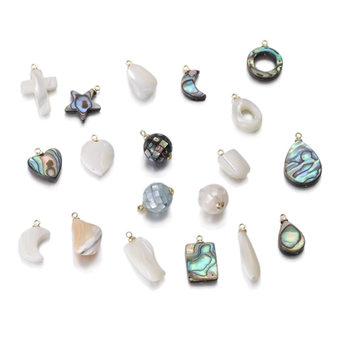 Natural Mother Of Artificial Pearl Abalone Shell Pendant Copper Bail For DIY Jewelry Making Necklace Earring Heart Star Cross Shape Women Gift