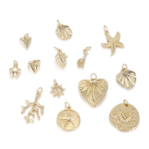 Vintage Vergulde Koperen Hanger Zeester Schelp Hart Koraal Giraf Nautische Charm Voor DIY Sieraden Maken Kettingen