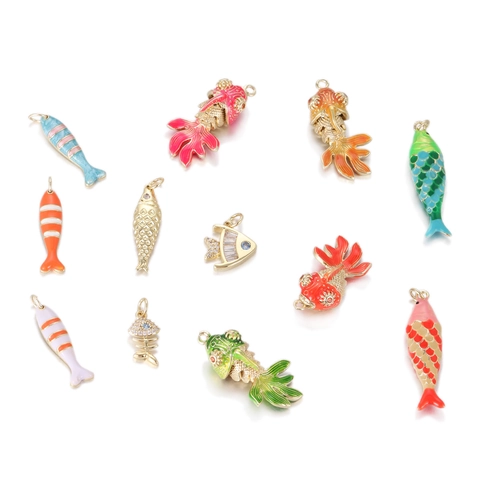 Bunter Kupfer Emaille Goldfisch Koi Fisch Anhänger Für DIY Halskette Armband Herstellung Tropische Tier Charme Schmuck Zubehör Damen