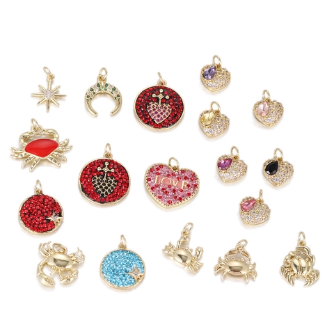 Gold Plated Copper Zirconia Heart Crab Pendant Charms For Jewelry Making Enamel Micro Pave Rhinestone DIY Necklace Accessory
