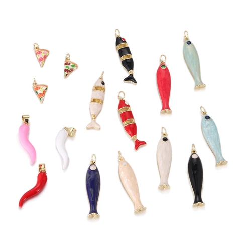 Copper Enamel DIY Pendants Fish Chili Pizza Shapes Jewelry Making Charms For Women Handmade Necklace Bracelet Accessories