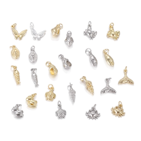 Ocean Style Mini Copper Zirconia Pendants DIY Butterfly Turtle Fish Whale Tail Shell Crab Jewelry Accessory