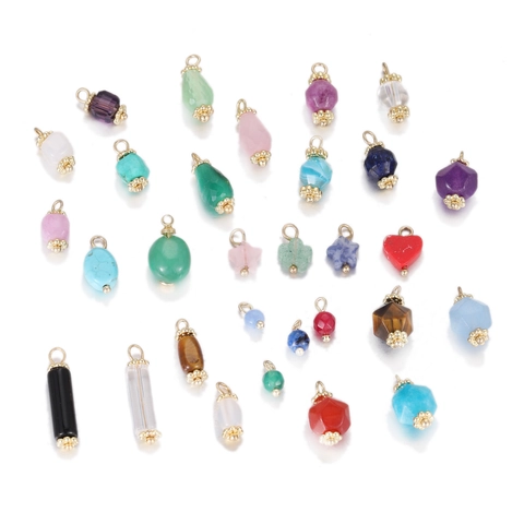 Natural Stone Geometric Facet Pendants Alloy Heart Star Charms DIY Jewelry Accessories For Necklace Making Women Men Gift