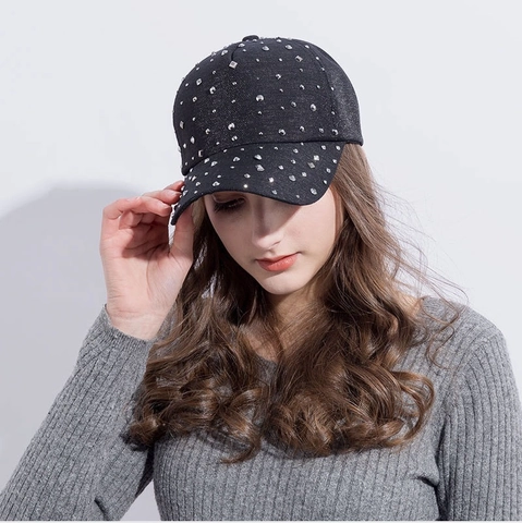 Casquette De Baseball Pour Femme Avec Strass En Coton Chapeau De Soleil Étincelant Réglable À Visière Courbée