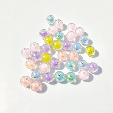 Runde Acrylperlen Galvanisierte Bunte Perlen In Perlen Lose Abstandsperlen DIY Schmuckherstellung Armband Halskette Zubehör