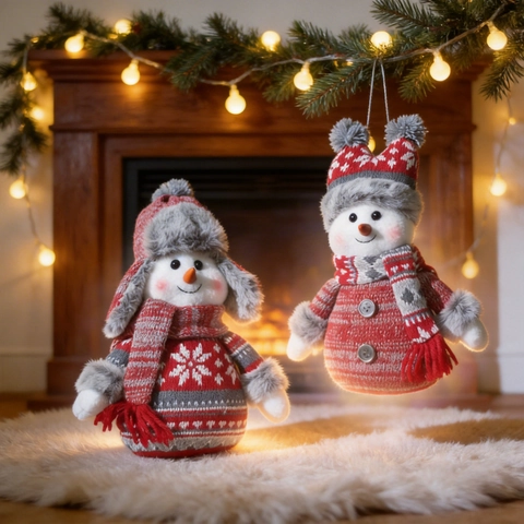 Christmas Snowman Plush Doll Ornaments Knitted Fabric Desktop Decoration For Festive Home Party Holiday Layout