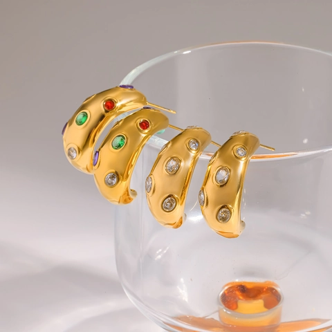 Orecchini a Bottone in Acciaio Inossidabile 304 con Strass a Forma di C Placcati in Oro 18K Gioielli Geometrici per Donna Festa