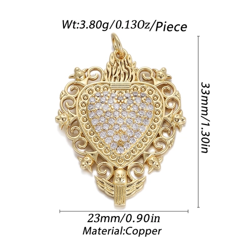 Pendentif Religieux en Cuivre Doré Vintage Cœur Croix Vierge Marie DIY Charm pour Fabrication de Bijoux Femme Accessoires