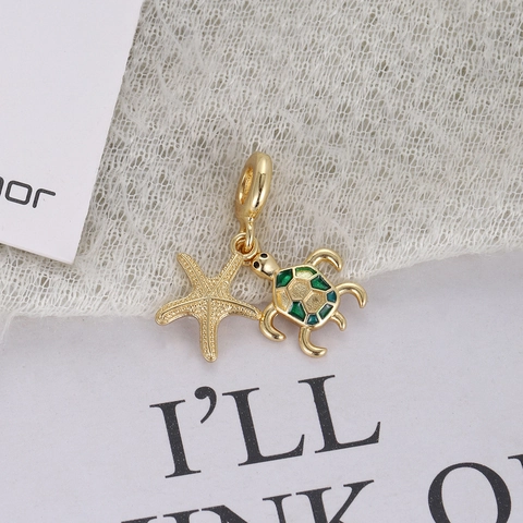 Ocean Theme Copper Enamel Sea Turtle Starfish Charms Rhinestone Blue Marine Life Pendant For Necklace Bracelet DIY Jewelry