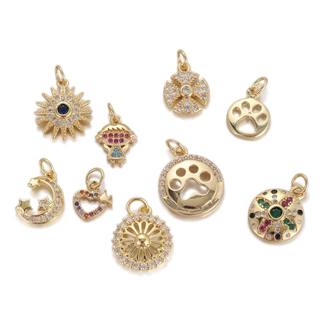 Copper Zirconia Pendants Girl Moon Heart Star Paw Print DIY Necklace Earring Making Gold Plated Jewelry Accessories