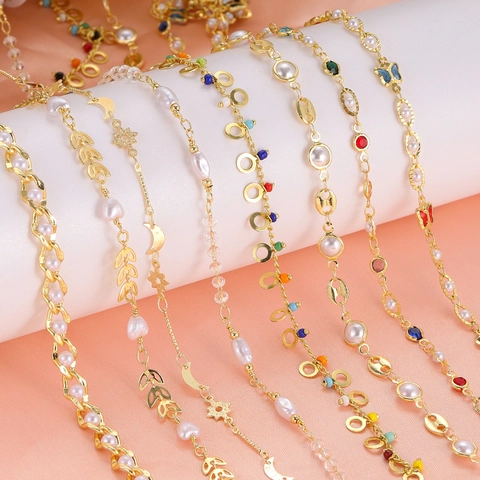 Handmade Stainless Steel DIY Jewelry Chain With Artificial Pearl Rhinestone Butterfly Star Moon Fashion Accessories For Necklace Bracelet