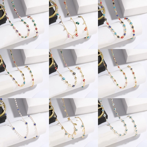 Stainless Steel Evil Eye Necklace And Bracelet Multicolor Enamel Turkish Blue Eye Hamsa Heart Star Pendant Jewelry For Women Men