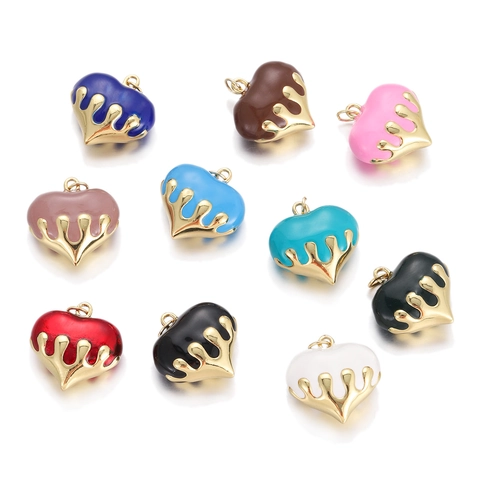 Fashion Copper Heart Pendant DIY Jewelry Accessories Enamel Drip Oil Liquid Metal Melting Design For Necklace Bracelet Women