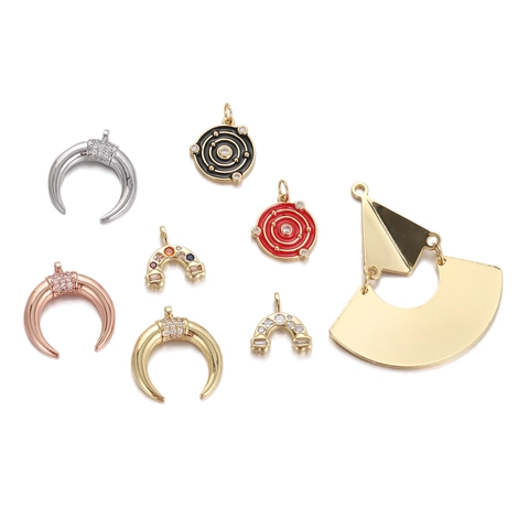 Kupfer Zirkonia Regenbogen Mond Anhänger Geometrische Charms Für DIY Halskette Ohrring Schmuckherstellung Zubehör Für Damen