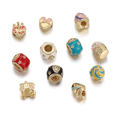 Gold Plated Copper Enamel Beads Charms For Jewelry Making Evil Eye Star Heart Cupcake Carriage DIY Bracelet Necklace Craft