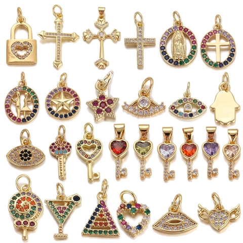 Fashion Copper Zirconia Animal Charms Elephant Butterfly Cat Owl Hamsa Hand Evil Eye Pendants For DIY Jewelry Making Necklaces