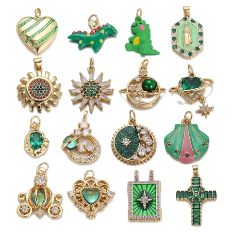 Copper Rhinestone Drip Oil Pendant Necklace Accessories For DIY Bracelet Cross Heart Planet Dinosaur Star Jewelry Pendants