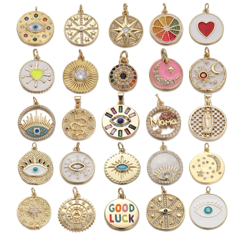 Ciondoli in Rame Placcato Oro con Strass Malocchio Vergine Maria Sole Luna Charms per Creazione Gioielli DIY Collane Accessori