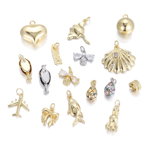 DIY Copper Rhinestone Pendants Shell Rabbit Bow knot Airplane Heart Charms For Necklace Bracelet Jewelry Making Accessories