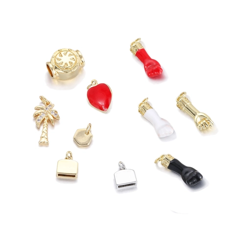 Gold Plated Copper Zirconia Heart Palm Tree Figa Fist Charms For DIY Necklace Earring Making Jewelry Pendants Accessories