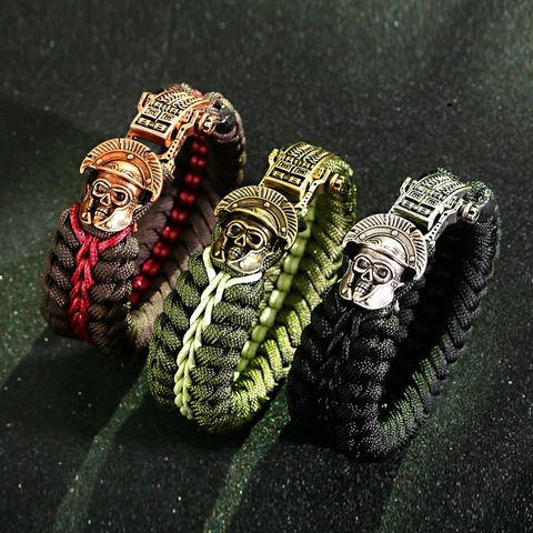 Handmade Paracord Survival Bracelet For Men Spartan Helmet Skull Alloy Clasp Retro Punk Woven Wristband Military Jewelry Gift
