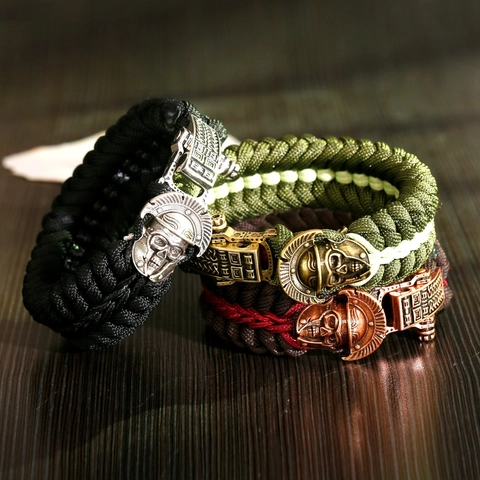 Handmade Paracord Survival Bracelet For Men Spartan Helmet Skull Alloy Clasp Retro Punk Woven Wristband Military Jewelry Gift