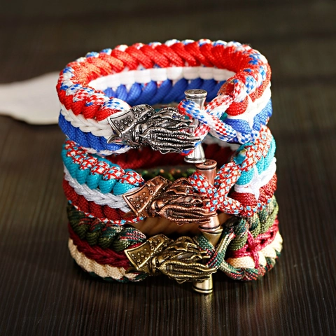 Retro Braided Paracord Bracelet For Men With Octopus Kraken Pharaoh Head Metal Alloy Clasp Handmade Survival Cord Wristband Outdoor Jewelry