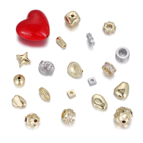 Retro Kupfer Strass DIY Schmuckherstellung Zubehör Herz Stern Geometrische Abstandsperlen Für Armband Halskette Handgefertigte Charms