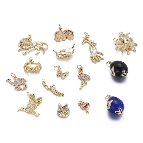 Zirconia Copper Animal Pendant For DIY Jewelry Making Octopus Flamingo Butterfly Evil Eye Charm Gold Plated Brass Necklace Accessories Women