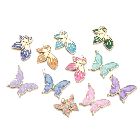 Colgantes de Mariposa y Hoja de Esmalte Colorido Aceite de Goteo Cobre Chapado en Oro Charms para DIY Collar Pulsera Pendiente Joyería Hallazgos Regalo