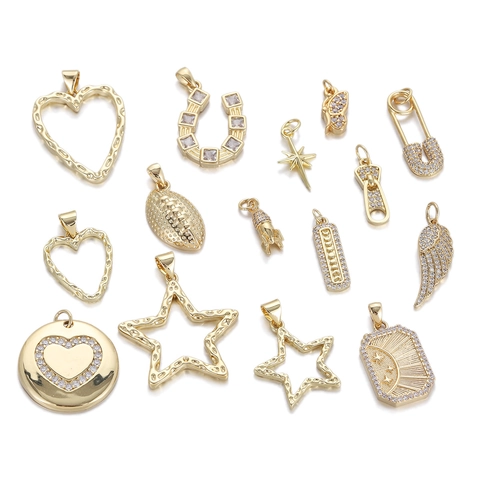 Mode Koper Verguld Zirkoon Hanger Voor Vrouwen DIY Sieraden Maken Ster Hart Vlinder Vleugel Hanger Voor Ketting Armband