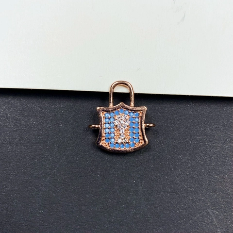 Lucchetto a Scudo in Rame Placcato Oro Vintage Pendente Micro Intarsiato Zircone Connettore per Gioielli per Collana Braccialetto Fai Da Te Donna Accessori