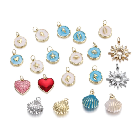 Koper Strass Oceaanserie Conch Schildpad Hart Hangers Emaille DIY Sieraden Accessoires Charms Voor Kettingen Oorbellen