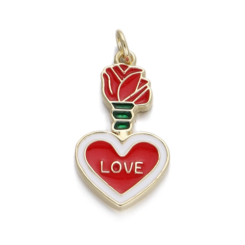 14K Gold Plated Copper Heart Rose Pendant Charm For DIY Jewelry Making Valentine's Day Love Heart Zirconia Inlaid Necklace Accessory