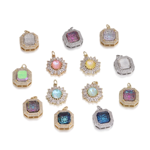 Kupfer Vergoldet Achteckig Geometrisch Strass Anhänger DIY Schlüsselbein Kette Accessoire Irisierend Kristall Charme Damen Schmuck