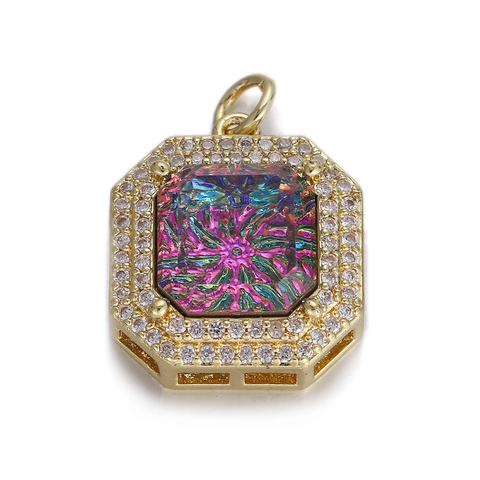 Kupfer Vergoldet Achteckig Geometrisch Strass Anhänger DIY Schlüsselbein Kette Accessoire Irisierend Kristall Charme Damen Schmuck