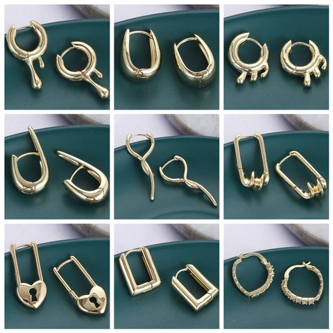 Orecchini a Cerchio in Rame alla Moda per Donna Placcati in Oro Geometrici a Cuore Serpente con Strass Gioielli