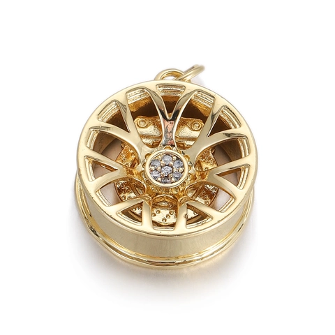 Punk Copper Motorcycle Wheel Hub Pendant Zirconia Inlaid Charm For Necklace Bracelet DIY Jewelry Making Hip Hop Men Women Accessory
