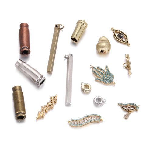 Koper Zirconia Hamsa Hand Boze Oog Charms DIY Sieraden Maken Hanger Koffiekopje Tulp Bloem Kogel Accessoires Voor Armband Ketting
