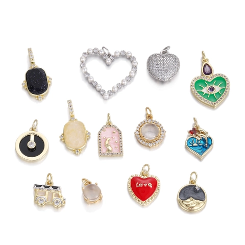 French Vintage Heart Eye Mermaid Pendants Gold Plated Enamel Evil Eye Dolphin Charms Copper Rhinestone Jewelry Making Accessories
