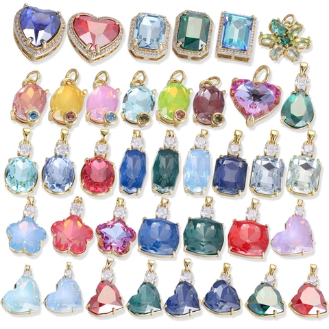 Fashion Heart Zirconia Pendant DIY Jewelry Accessories Copper Gold Plated Artificial Crystal Charms For Necklace Bracelet Making