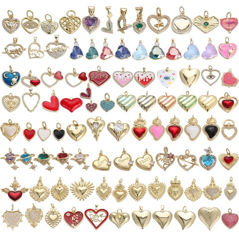 Fashion Copper Heart Pendant For DIY Necklace Bracelet Jewelry Making Zircon Enamel Love Mom Religious Sacred Heart Charm Accessory